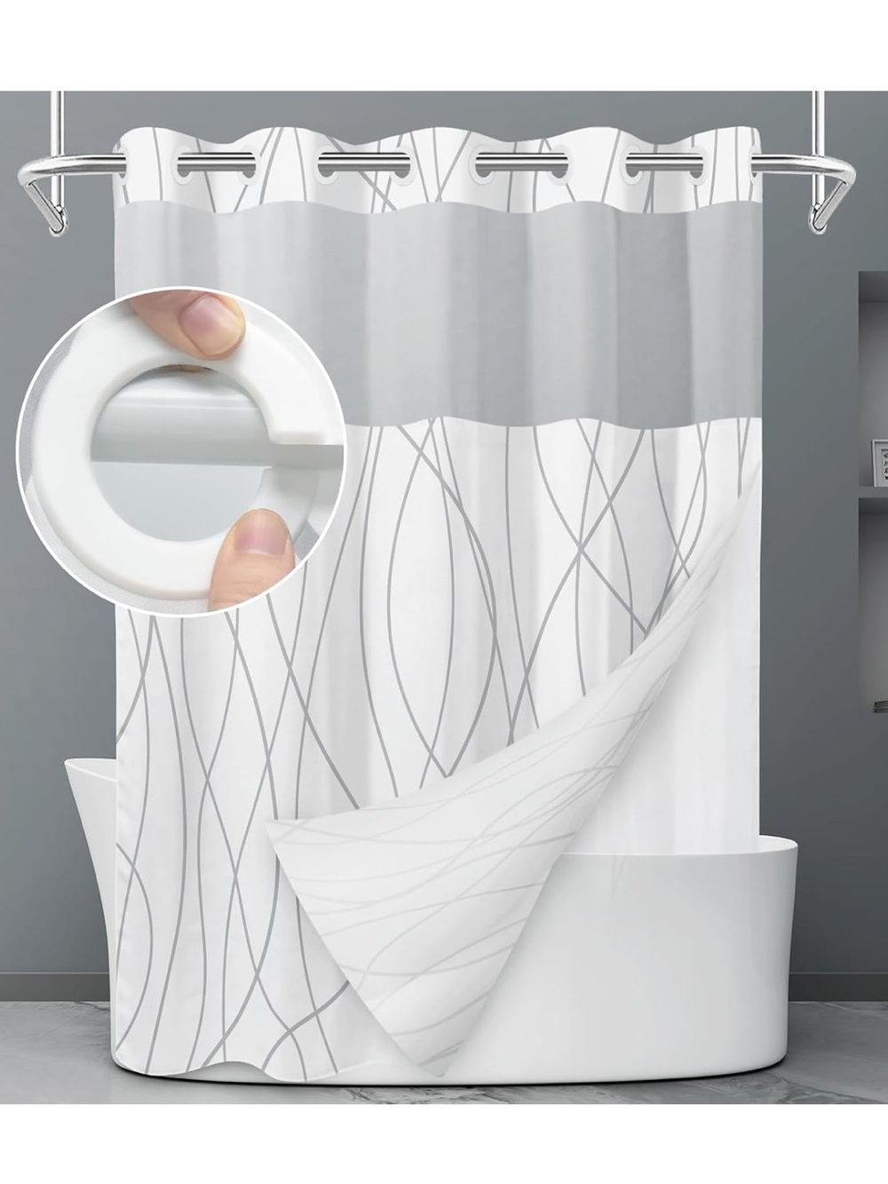 LXBNI Ringless Shower Curtain with Snap-in Liner - NWT